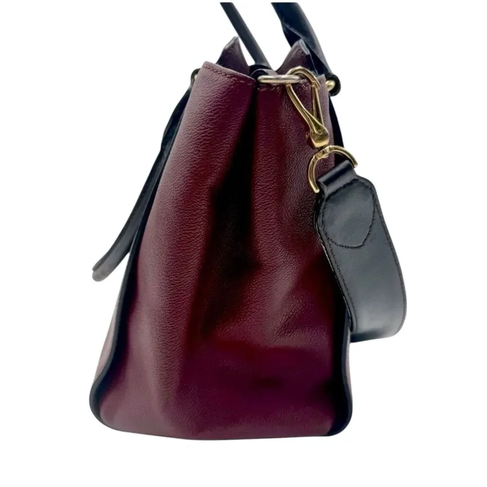 Burberry Medium Pebble Grained Burgundy Leather 2way Buckle Satchel Auth